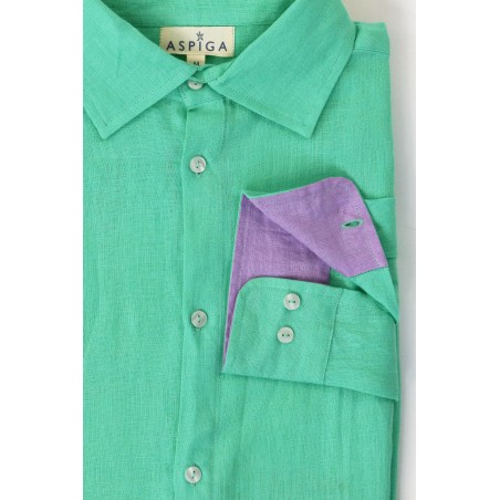 Limited Edition Men's Linen Shirt | Green/Light Purple Latest Edition