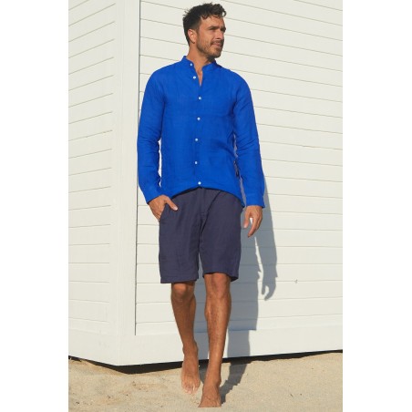 Limited Edition Men's Nehru Collar Linen Shirt | Cobalt Blue Hot New Item