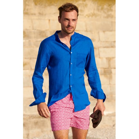 Limited Edition Men's Nehru Collar Linen Shirt | Cobalt Blue Hot New Item