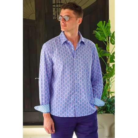 Limited Edition Men's Printed Cotton Shirt | Azalea Purple Available for Immediate Shipping