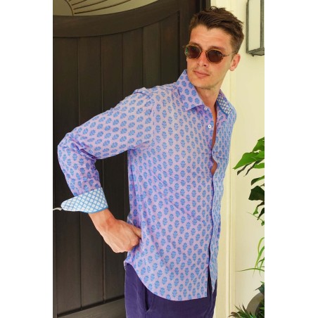 Limited Edition Men's Printed Cotton Shirt | Azalea Purple Available for Immediate Shipping