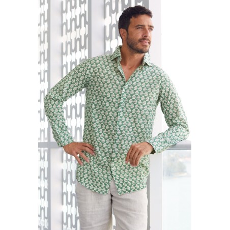 Limited Edition Men's Printed Cotton Shirt | Batik Khaki New Release