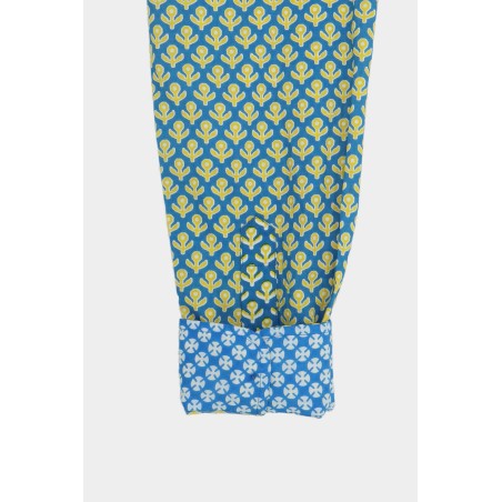 Limited Edition Men's Printed Cotton Shirt | Bud Stamp Blue/Yellow Ready for Shipment