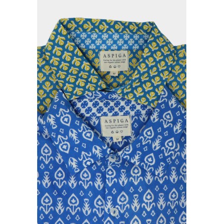 Limited Edition Men's Printed Cotton Shirt | Bud Stamp Blue/Yellow Ready for Shipment