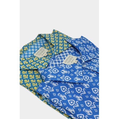 Limited Edition Men's Printed Cotton Shirt | Bud Stamp Blue/Yellow Ready for Shipment