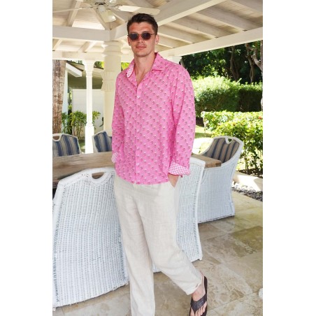 Limited Edition Men's Printed Cotton Shirt | Periwinkle Pink/Rust Fresh Release