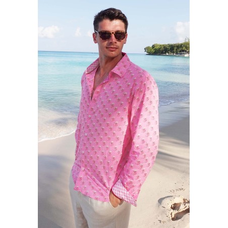 Limited Edition Men's Printed Cotton Shirt | Periwinkle Pink/Rust Fresh Release