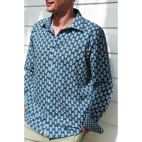 Limited Edition Men's Printed Cotton Shirt | Star Fern Teal/White Limited Stock