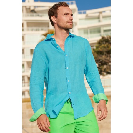 Limited Edition Men's Linen Shirt | Turquoise/Green Available for Immediate Shipping