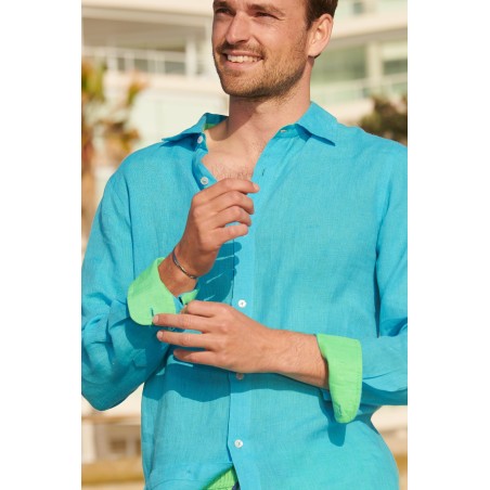 Limited Edition Men's Linen Shirt | Turquoise/Green Available for Immediate Shipping