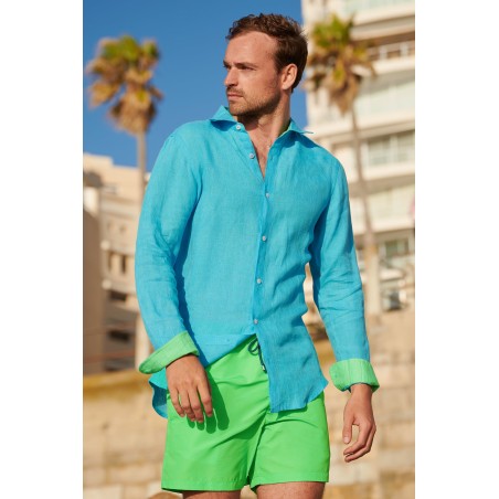 Limited Edition Men's Linen Shirt | Turquoise/Green Available for Immediate Shipping