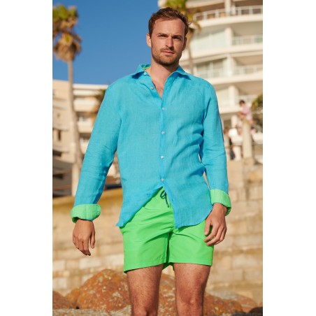 Limited Edition Men's Linen Shirt | Turquoise/Green Available for Immediate Shipping