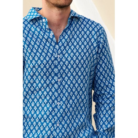 Limited Edition Men's Printed Linen Shirt | Trident Marina Blue/White On Hand Now