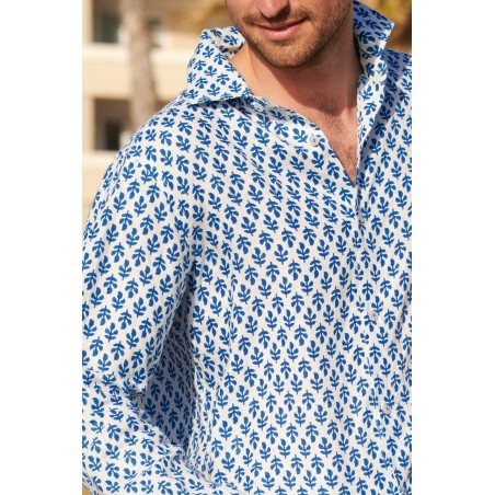 Limited Edition Men's Printed Linen Shirt | Trident White/Marina Blue Fresh Release