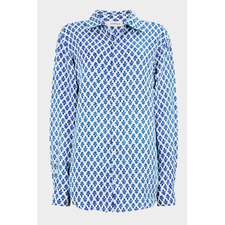 Limited Edition Men's Printed Linen Shirt | Trident White/Marina Blue Fresh Release