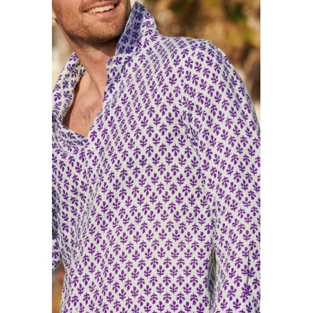 Limited Edition Men's Printed Linen Shirt | Trident White/Purple Limited Stock