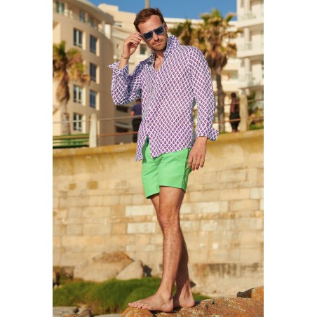 Limited Edition Men's Printed Linen Shirt | Trident White/Purple Limited Stock