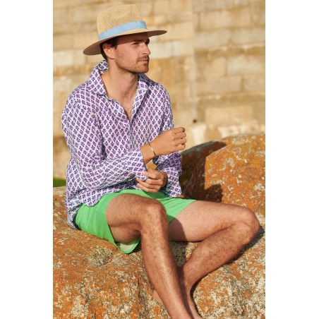 Limited Edition Men's Printed Linen Shirt | Trident White/Purple Limited Stock