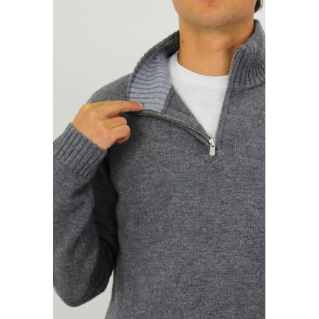 Limited Edition Merino Wool Men's Quarter Zip Jumper | Light Grey/Grey