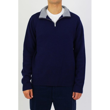 Limited Edition Merino Wool Men's Quarter Zip Jumper | Navy/Grey Hot New Item