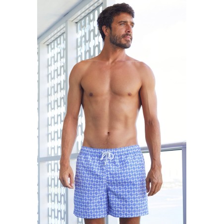 Limited Edition Men's Recycled Swim Shorts | Geo Cobalt Blue/White Available for Immediate Shipping