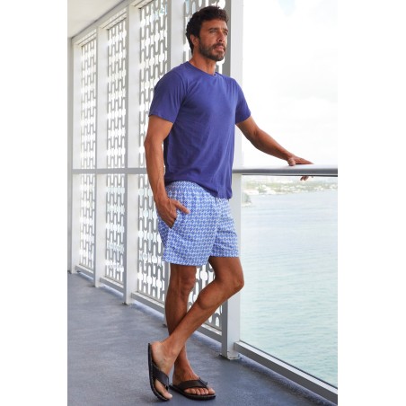 Limited Edition Men's Recycled Swim Shorts | Geo Cobalt Blue/White Available for Immediate Shipping