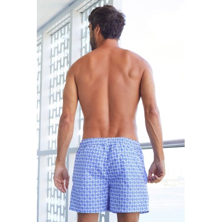 Limited Edition Men's Recycled Swim Shorts | Geo Cobalt Blue/White Available for Immediate Shipping