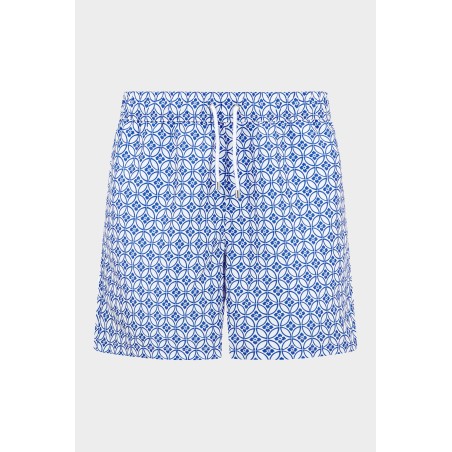 Limited Edition Men's Recycled Swim Shorts | Geo Cobalt Blue/White Available for Immediate Shipping