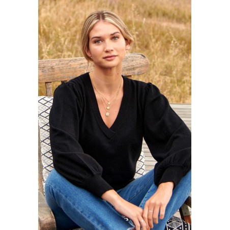 Limited Edition Merino Wool Cashmere Blend V-Neck Jumper | Black Immediate Availability