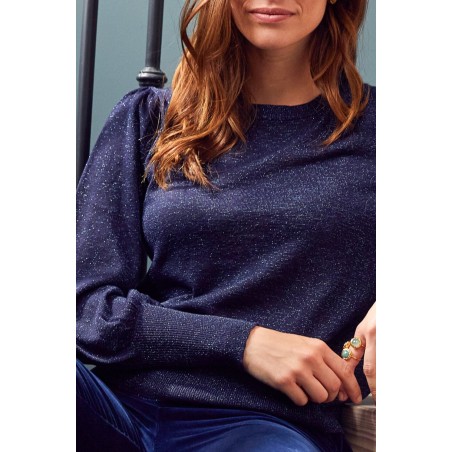 Limited Edition Metallic Knit Crew Neck Jumper | Navy/Blue Latest Edition