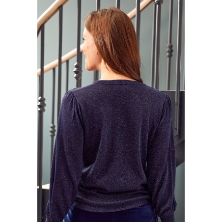 Limited Edition Metallic Knit Crew Neck Jumper | Navy/Blue Latest Edition