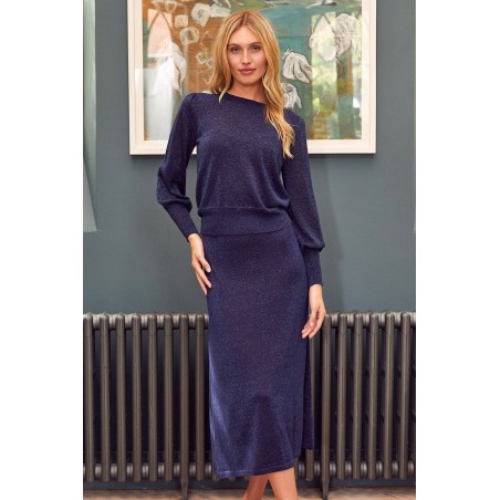 Limited Edition Metallic Knit Skirt | Navy/Blue Just Launched