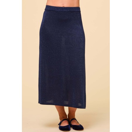 Limited Edition Metallic Knit Skirt | Navy/Blue Just Launched