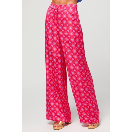 Limited Edition Alvia Satin Trousers | Geo Floral Bright Pink Ready for Shipment