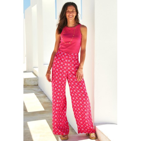 Limited Edition Alvia Satin Trousers | Geo Floral Bright Pink Ready for Shipment