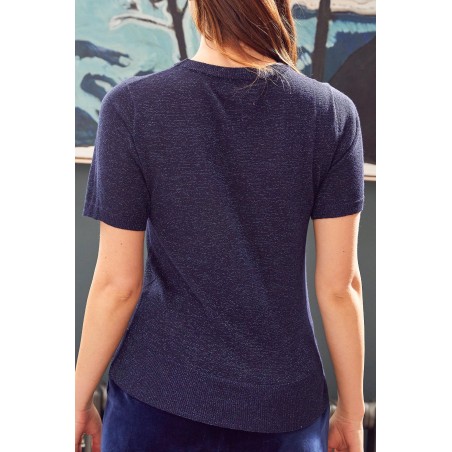 Limited Edition Metallic Knit T-Shirt | Navy/Blue Ready for Shipment