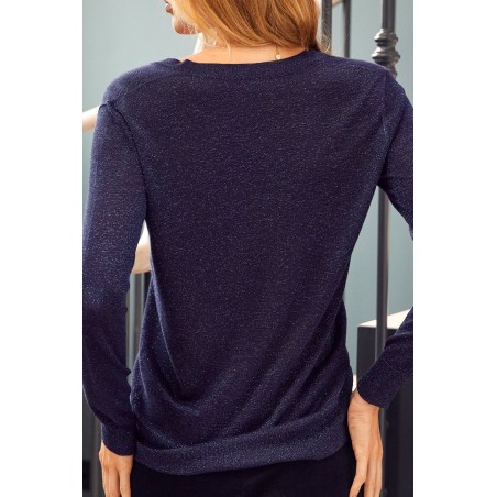 Limited Edition Metallic Knit V-Neck Jumper | Navy/Blue On Hand Now