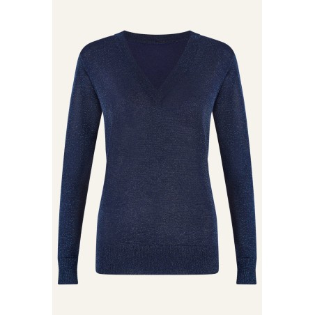 Limited Edition Metallic Knit V-Neck Jumper | Navy/Blue On Hand Now