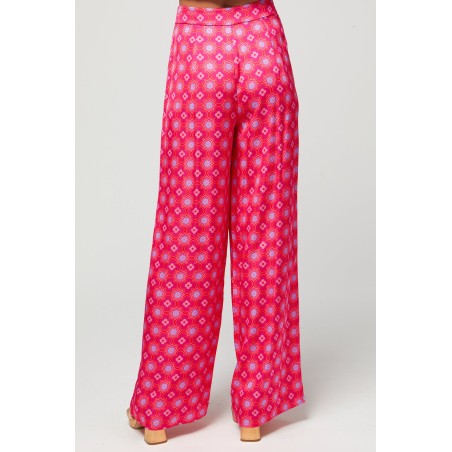 Limited Edition Alvia Satin Trousers | Geo Floral Bright Pink Ready for Shipment