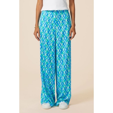 Limited Edition Alvia Satin Trouser | Tropical Geo Navy/Turquoise