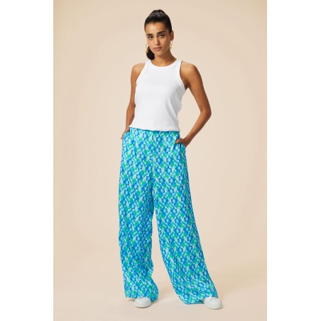 Limited Edition Alvia Satin Trouser | Tropical Geo Navy/Turquoise