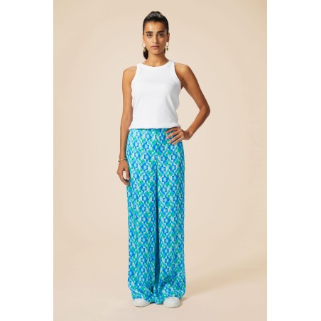 Limited Edition Alvia Satin Trouser | Tropical Geo Navy/Turquoise