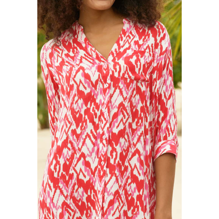 Limited Edition Mila Shirt Tunic | Fluid Abstract White/Red New Collection