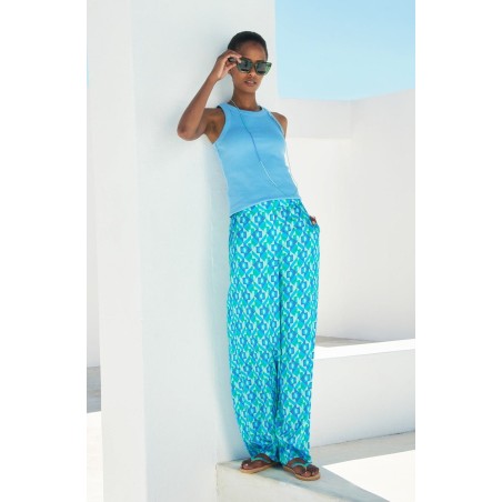 Limited Edition Alvia Satin Trouser | Tropical Geo Navy/Turquoise