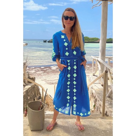 Limited Edition Milly Applique Dress | Cobalt Blue/Green New Stock