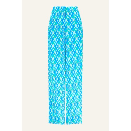 Limited Edition Alvia Satin Trouser | Tropical Geo Navy/Turquoise