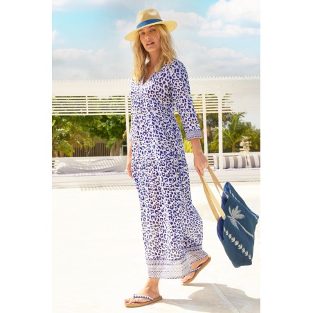 Limited Edition Mykonos Maxi Dress | Soft Cheetah White/Navy Immediate Availability