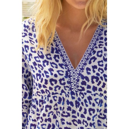 Limited Edition Mykonos Maxi Dress | Soft Cheetah White/Navy Immediate Availability