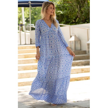 Limited Edition Mykonos Maxi Dress | White/Blue Available Now