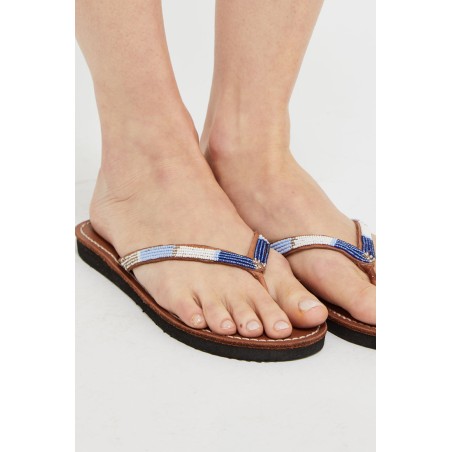 Limited Edition Naisha Soft Padded Sole Leather Sandals | Blue Metallics Just In